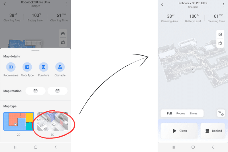 3D apartment map on the Roborock app.